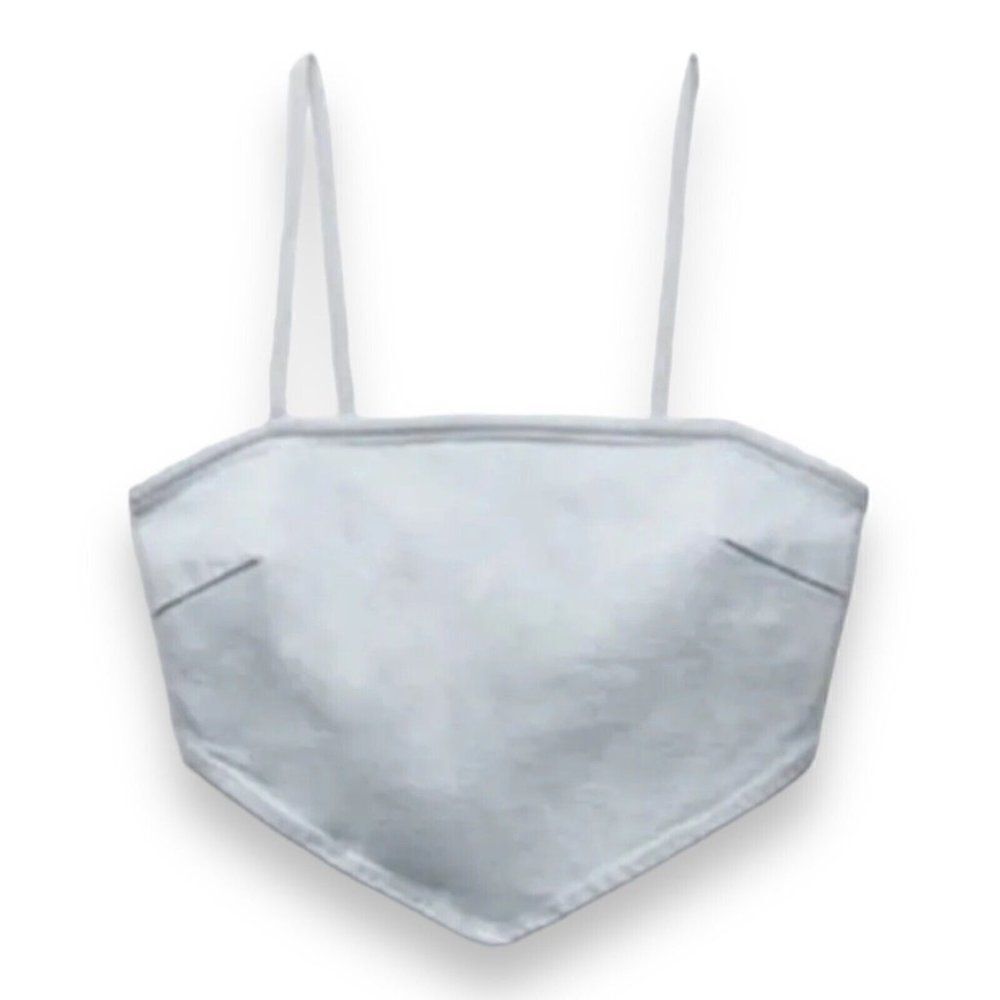 Zara Top Women’s XL Blue Denim Cropped Bandana Zipper‎ Y2K Spaghetti Straps